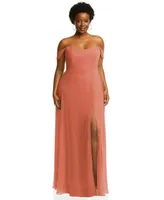 After Six Plus Size Off-the-Shoulder Basque Neck Maxi Dress with Flounce Sleeves