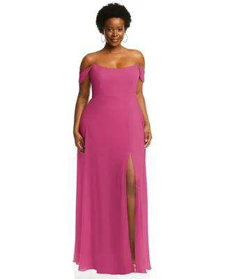 After Six Plus Off-the-Shoulder Basque Neck Maxi Dress with Flounce Sleeves