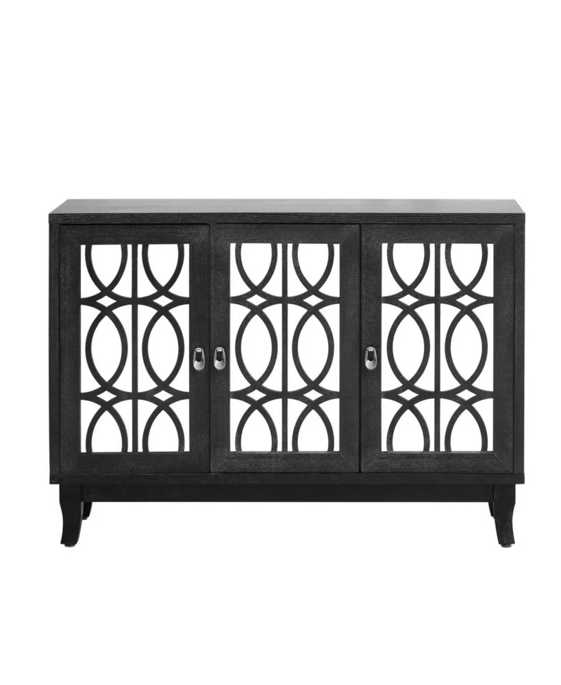 Simplie Fun Sideboard With Glass Doors, 3 Door Mirrored Buffet Cabinet With Handle For Living Room