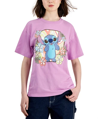 Disney Juniors' Stitch Floral Boyfriend T-Shirt