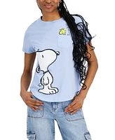 Snoopy Juniors' Short-Sleeve Crewneck Pocket Tee