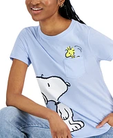 Snoopy Juniors' Short-Sleeve Crewneck Pocket Tee