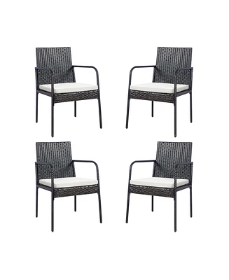 4 Pieces Outdoor Patio Rattan Dining Chairs Cushioned Sofa