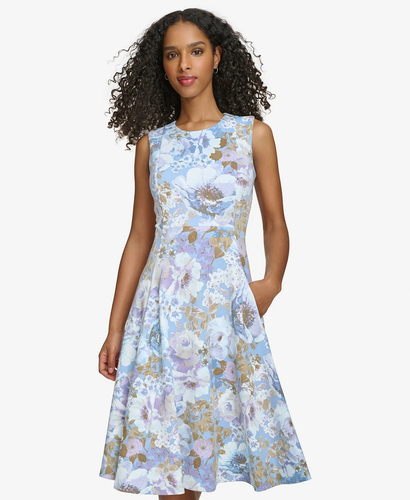 Calvin Klein Women's Floral-Print Sleeveless Fit & Flare Dress