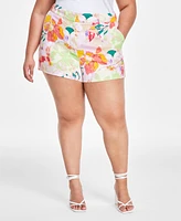 Bar Iii Trendy Plus Size Printed Linen Shorts, Created for Macy's