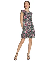 Tommy Hilfiger Petite Printed Flutter-Sleeve Dress