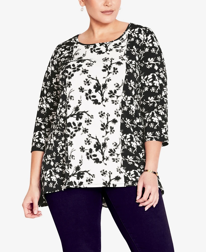 Avenue Plus Size Nina Placed Round Neck Top