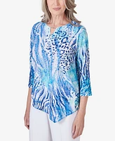 Alfred Dunner Petite Paradise Island Animal Print Eyelet Top