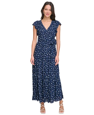 Dkny Women's Printed Ruffle-Sleeve Tiered-Skirt Maxi Dress