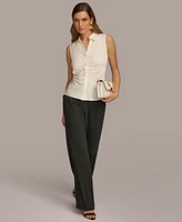 Donna Karan Women's Sleeveless Satin Button Front Blouse