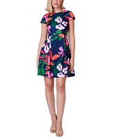 Jessica Howard Women's Printed Cap-Sleeve Fit & Flare Dress