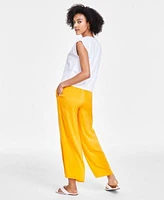 Bar Iii Petite Ruched Shoulder Knit Top Wide Leg Pull On Pants Created For Macys