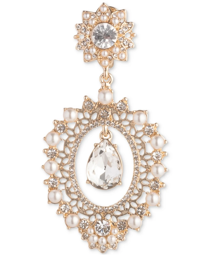 Marchesa Gold-Tone Crystal & Imitation Pearl Flower Orbital Drop Earrings