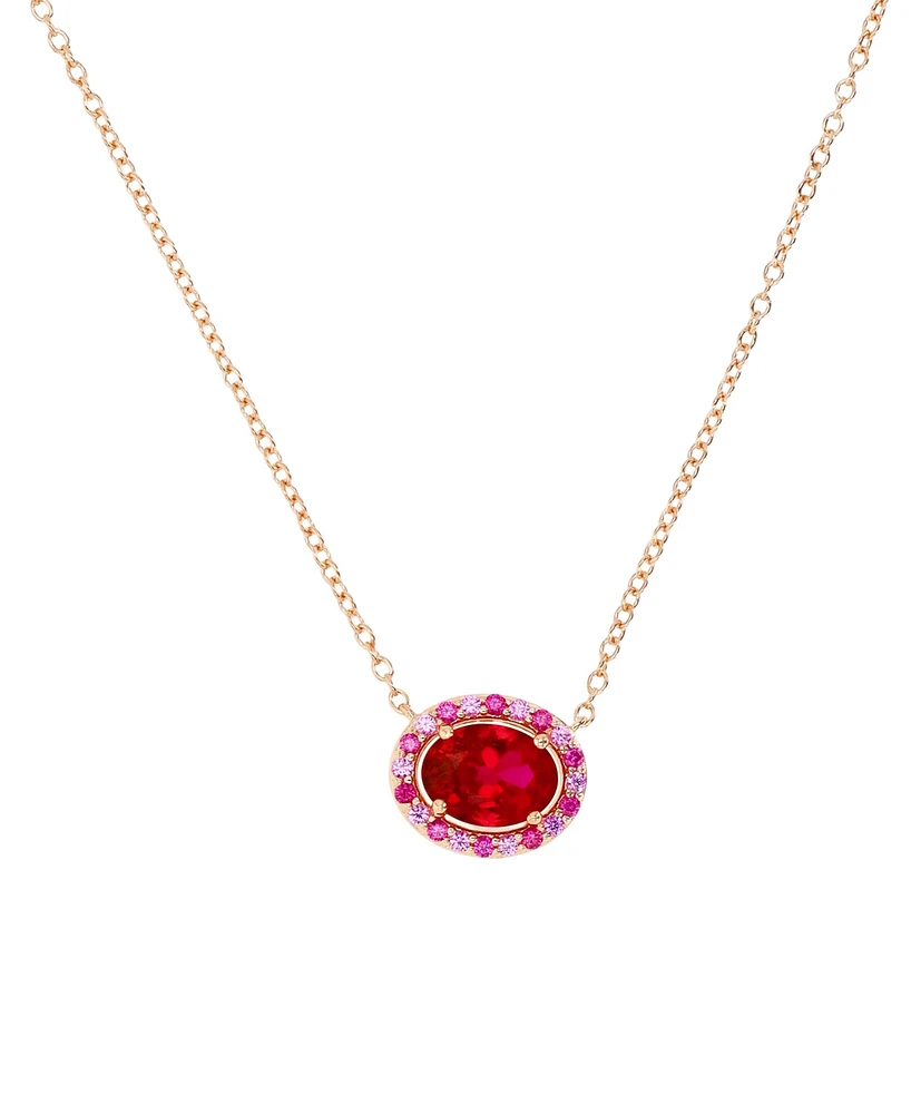 Lab-Grown Ruby (1-7/8 ct. t.w.) & Lab-Grown Pink Sapphire (1/10 ct. t.w.) Oval Halo 18" Pendant Necklace in 14k Rose Gold-Plated Sterling Silver