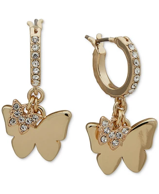 Dkny Gold-Tone Pave Butterfly Charm Hoop Earrings
