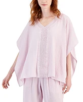 Jm Collection Women's Lace-Trim V-Neck Gauze Poncho Top, Created for Macy's