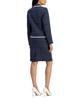 Le Suit Women's Check Print Contrast Trim Skirt Suit, Regular and Petite Sizes