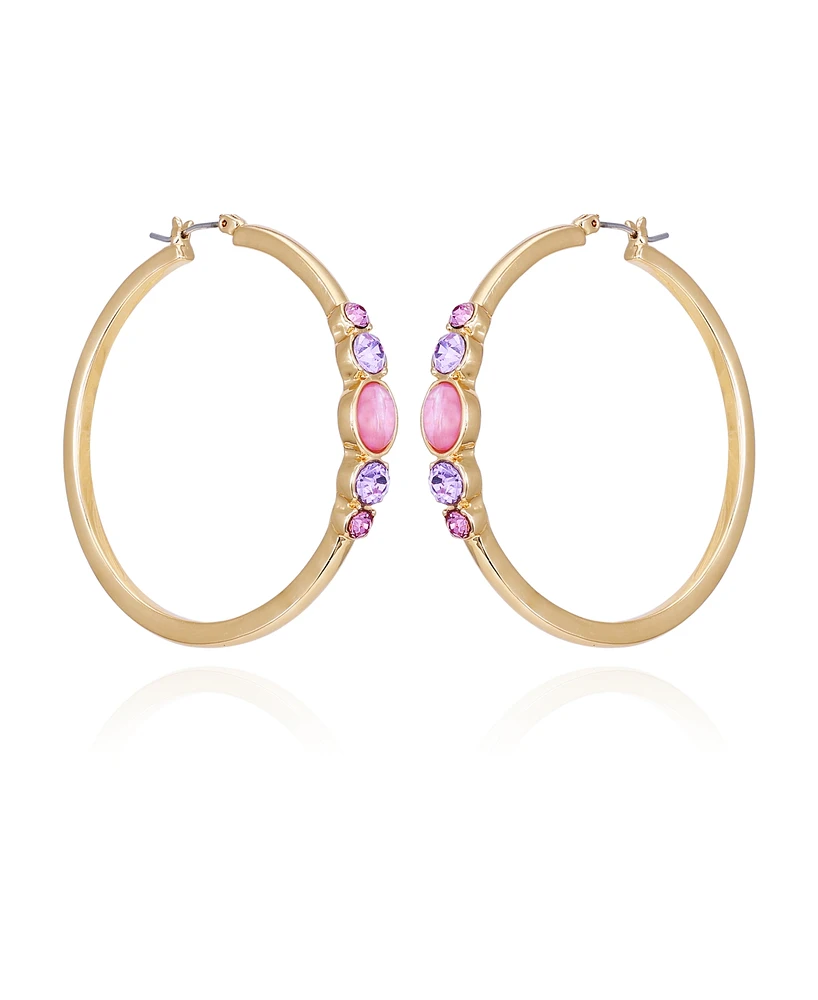 T Tahari Gold-Tone Lilac Violet Glass Stone Hoop Earrings