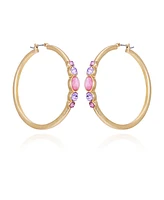 T Tahari Gold-Tone Lilac Violet Glass Stone Hoop Earrings