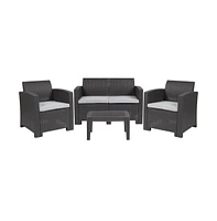 Ava 4 Piece Faux Rattan Patio Furniture Set With 2 Chairs And Love Seat With Removable Cushions And Table