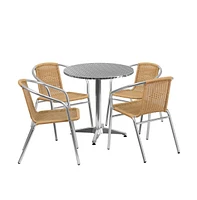 27.5" Round Aluminum Garden Patio Table Set With Rattan Chairs