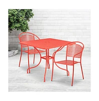 Commercial 35.5" Square Metal Garden Patio Table Set W/ 2 Round Back Chairs