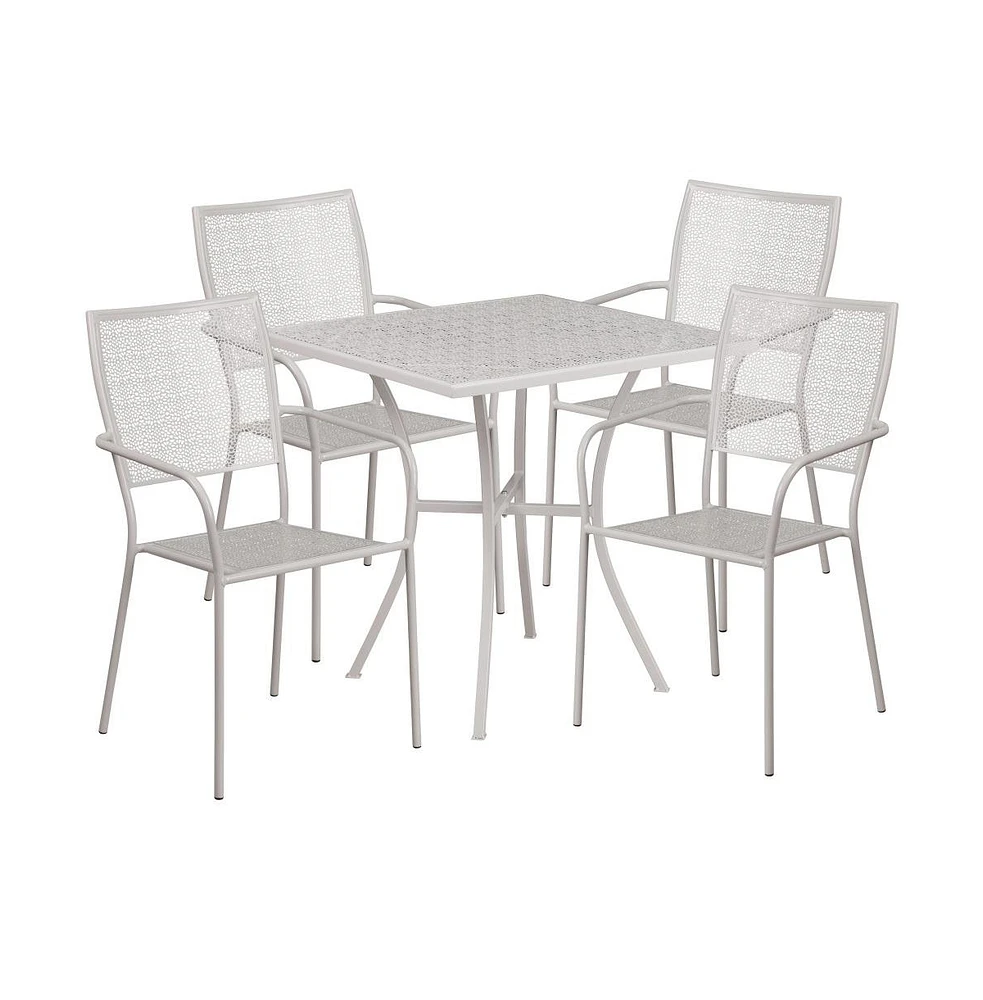 Commercial Grade 28" Square Metal Garden Patio Table Set W/ 4 Square Back Chairs