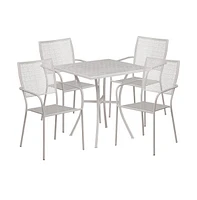 Commercial Grade 28" Square Metal Garden Patio Table Set W/ 4 Square Back Chairs