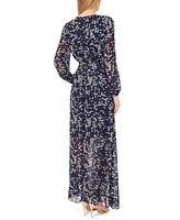 Msk Women's Floral Print Blouson-Sleeve Maxi Dress