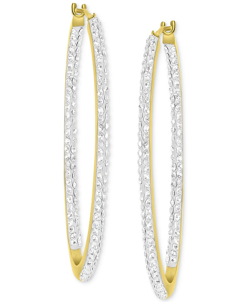 Crystal Pave In & Out Medium Hoop Earrings in 10k Gold, 1.57"