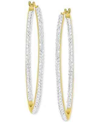 Crystal Pave In & Out Medium Hoop Earrings in 10k Gold, 1.57"