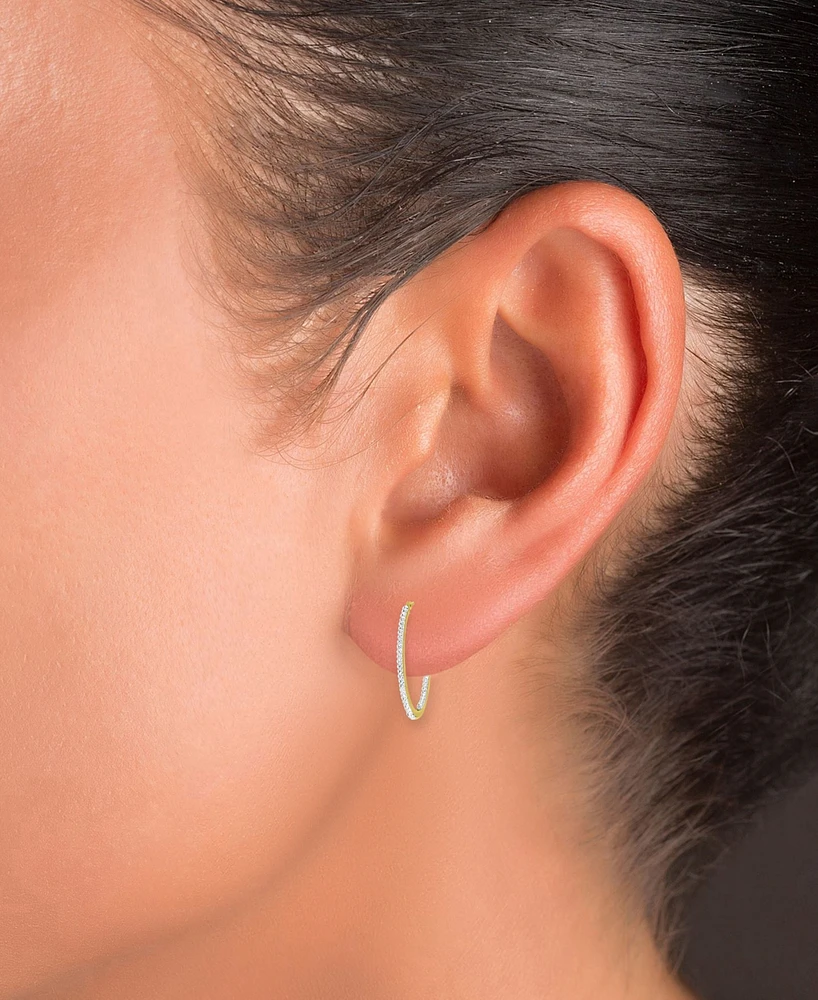 Crystal Pave In & Out Medium Hoop Earrings in 10k Gold, 1.2"