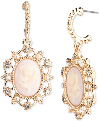 Marchesa Gold-Tone Crystal & Imitation Pearl Flower Cameo Drop Earrings