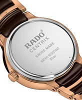 Rado Women's Swiss Centrix Diamond Accent Brown Ceramic & Rose Gold Pvd Bracelet Watch 31mm