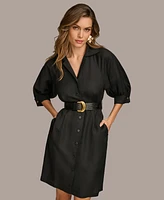 Donna Karan Women's Faux-Leather Belt Short-Sleeve Shirtdress