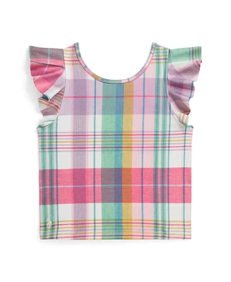 Polo Ralph Lauren Toddler and Little Girls Madras-Print Performance Jersey Flutter Sleeves Top