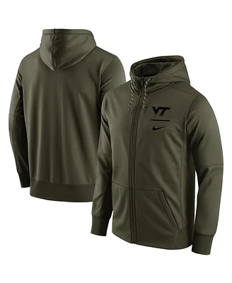 Men's Nike Olive Virginia Tech Hokies Tonal Logo Stack Performance Full-Zip Hoodie