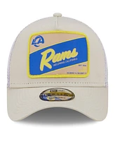 Men's New Era Khaki, White Distressed Los Angeles Rams Happy Camper A-Frame Trucker 9FORTY Snapback Hat