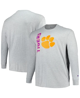 Men's Champion Heather Gray Clemson Tigers Big and Tall Mascot Long Sleeve T-shirt