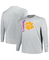 Men's Champion Heather Gray Clemson Tigers Big and Tall Mascot Long Sleeve T-shirt