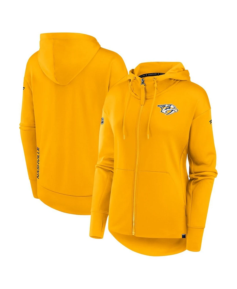 Women's Fanatics Gold Nashville Predators Authentic Pro Scuba Full-Zip Hoodie