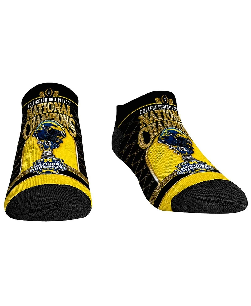 Men's and Women's Rock 'Em Socks Navy Michigan Wolverines College Football Playoff 2023 National Champions Gilded Helmet Low-Cut