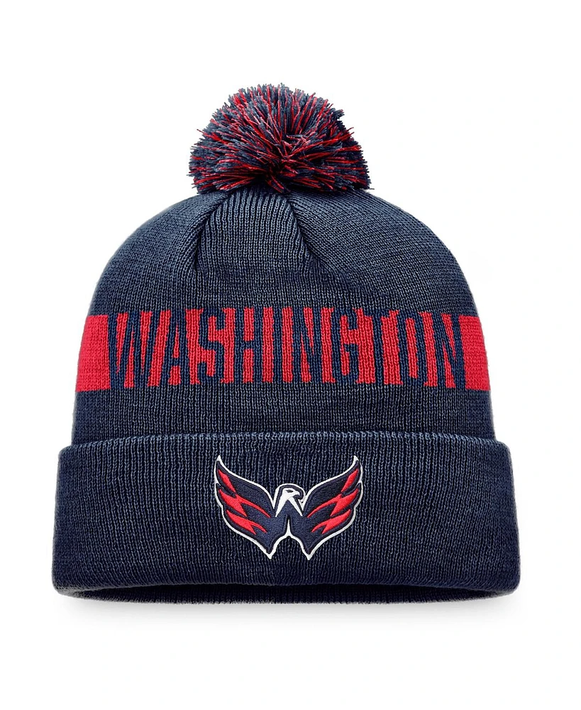 Men's Fanatics Navy Washington Capitals Fundamental Patch Cuffed Knit Hat with Pom