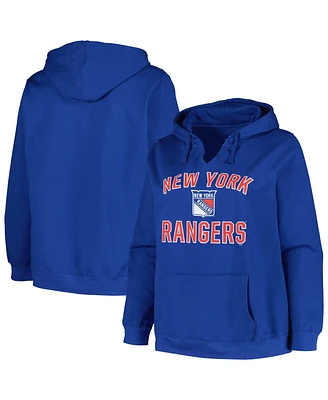 Women's Profile Blue New York Rangers Plus Arch Over Logo Pullover Hoodie