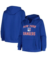 Women's Profile Blue New York Rangers Plus Size Arch Over Logo Pullover Hoodie