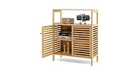 Bamboo Bathroom Floor Storage Cabinet with Shutter Doors-Natural