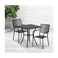 Commercial Grade 28" Square Metal Garden Patio Table Set W/ Back Chairs