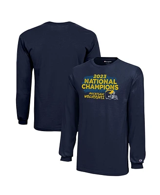 Youth Champion Navy Michigan Wolverines College Football Playoff 2023 National Champions Long Sleeve T-shirt
