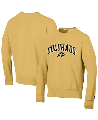 Men's Champion Gold Distressed Colorado Buffaloes Skinny Arch Over Vintage-Like Wash Pullover Sweatshirt