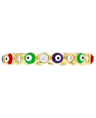 Cubic Zirconia & Enamel Evil Eye Stack Band 14k Gold-Plated Sterling Silver